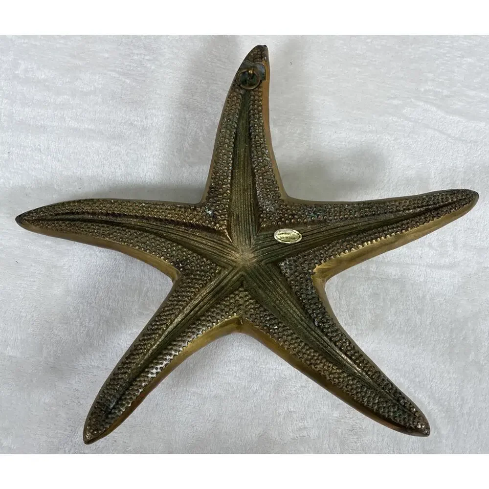 Vintage Brass Starfish & Nautilus Wall Hanging Nautical Sea Beach Decor Heavy